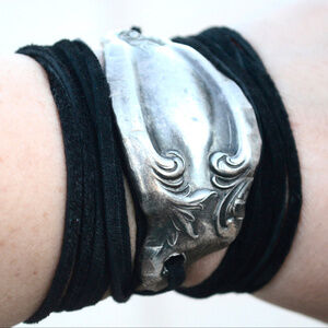 Antique Silver Yoga Cuff Vegan Tie Wrap Bracelet